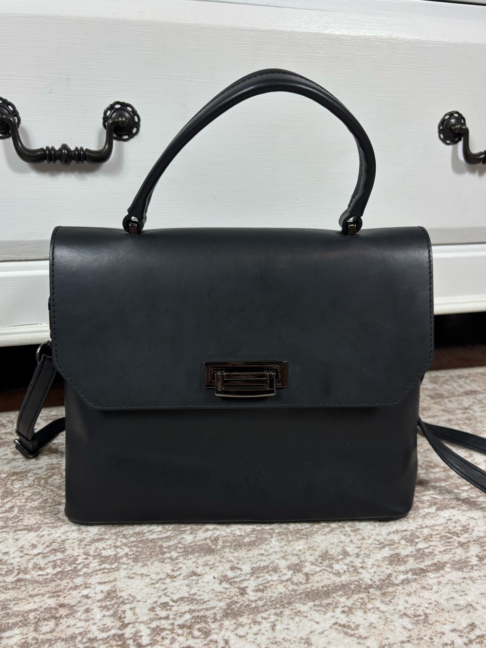 Luana Ferracutti Genuine Leather Black Satchel Handbag